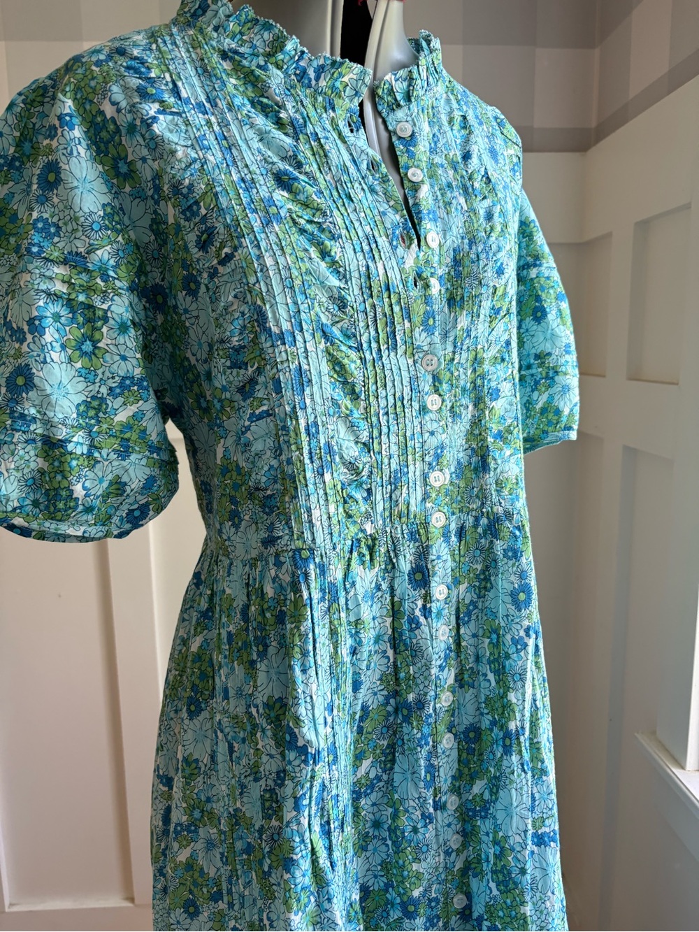 Cotton Blue Floral Tiered Maxi Dress with Puff Sleeves Large - Picture 12 of 13